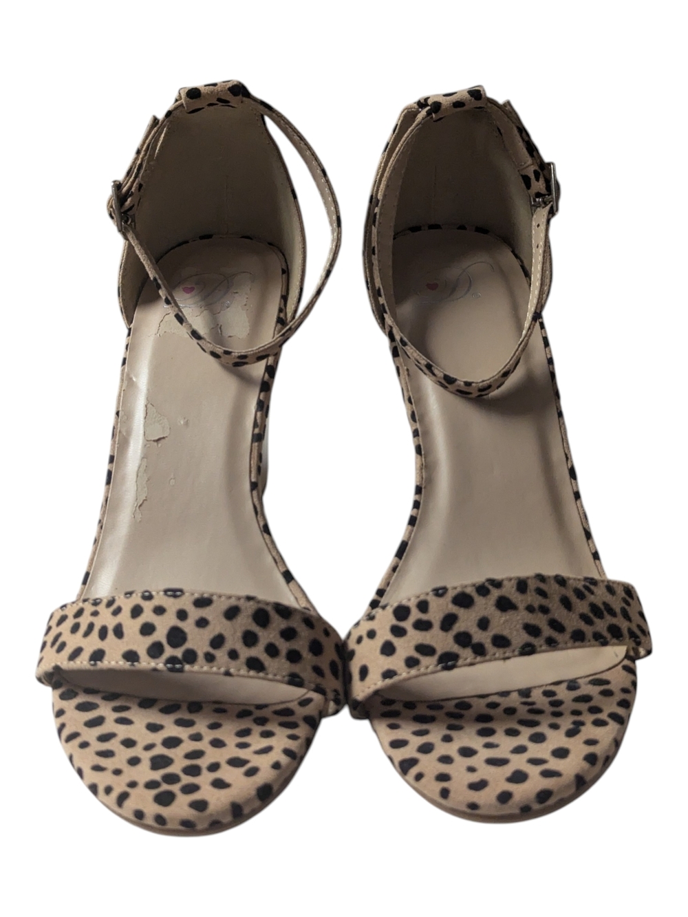 Delicious Shoes Tan w/Black Cheetah Print Ankle-Strap Wedge Heel Sandal Size 10